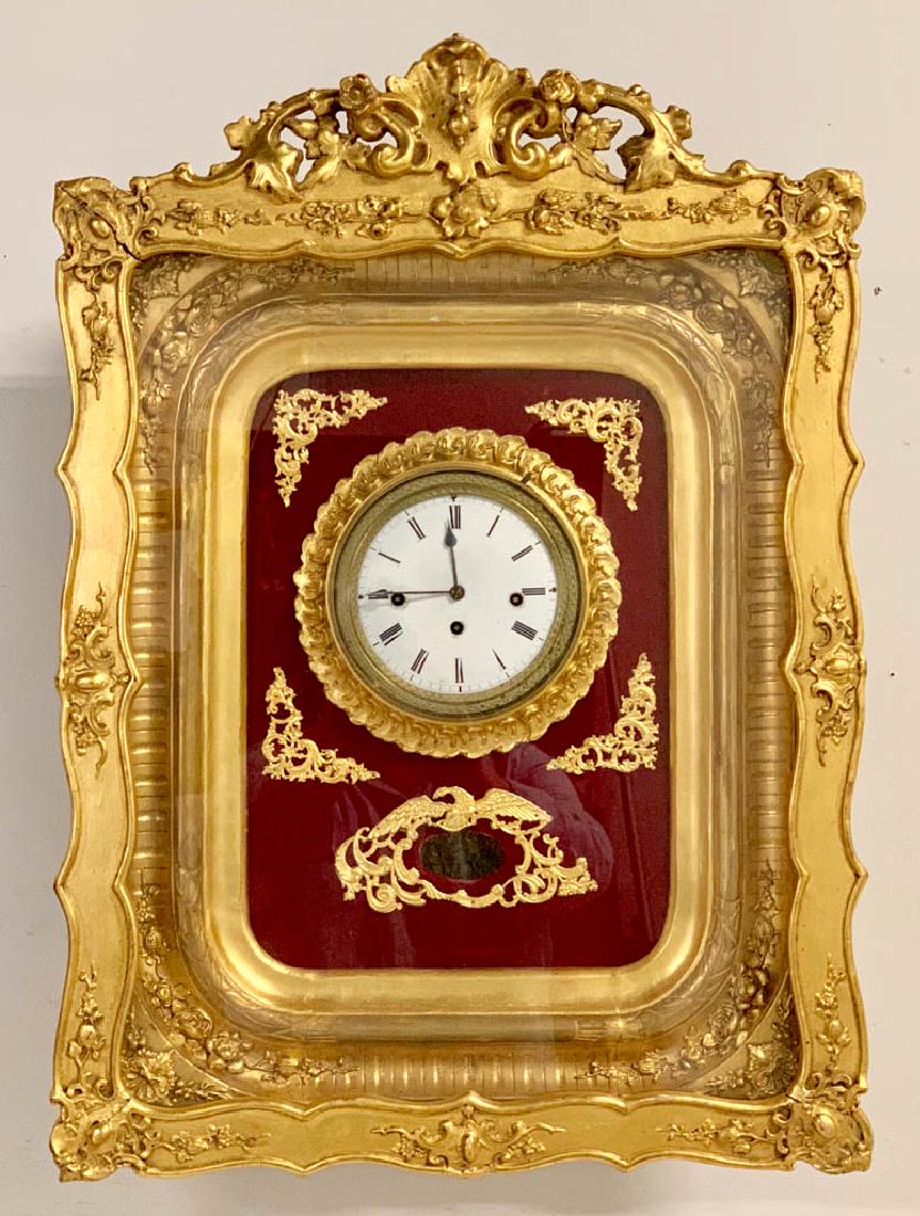 BIEDERMEIER-STYLE FRAME CLOCK: BIEDERMEIER-STYLE FRAME CLOCK, eight-day movement, contains double chime gong marked "P. Kunz In Wien", with music box. Pendulum present. Second half 19th century. 27" H, 19" W, 6" D. (UPDATED 10/10/1