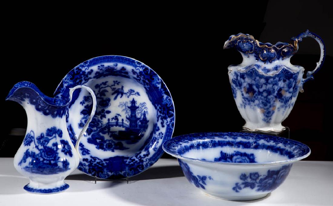 ENGLISH STAFFORDSHIRE FLORAL MOTIF FLOW BLUE, (1 of 1)