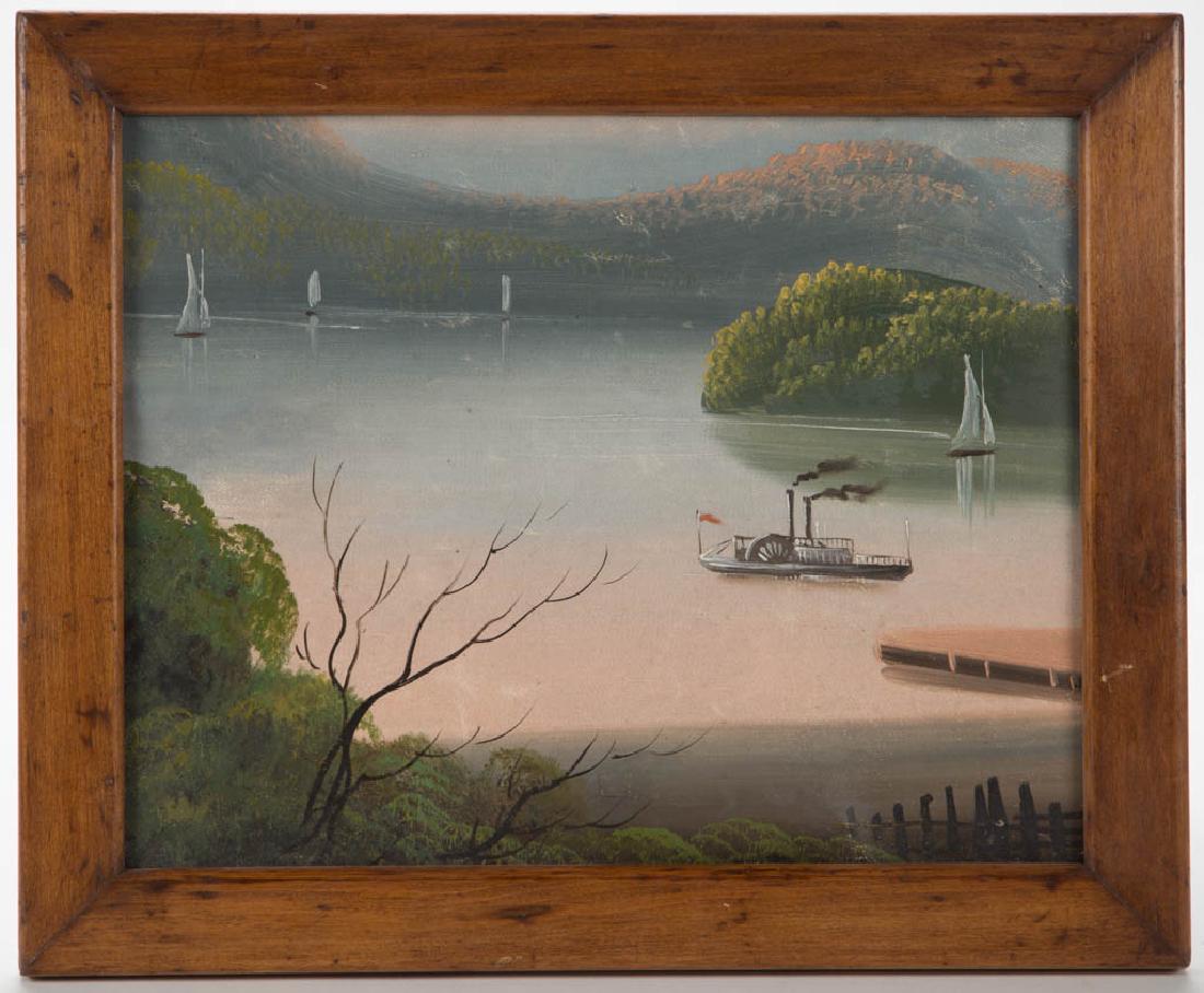 AMERICAN SCHOOL (19TH CENTURY) FOLK ART RIVER LANDSCAPE (1 of 2)