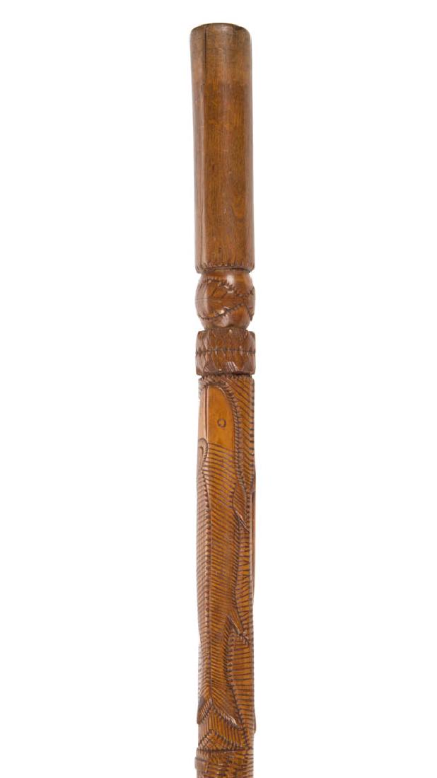 COLONEL GABRIEL THOMAS BARBEE, CSA (1814-1908) FOLK ART: COLONEL GABRIEL THOMAS BARBEE, CSA (1814-1908) FOLK ART CARVED CANE / WALKING STICK, probably maple, a meticulously executed example with plain grip, shaft featuring fish, bold spread-wing eagle, alli