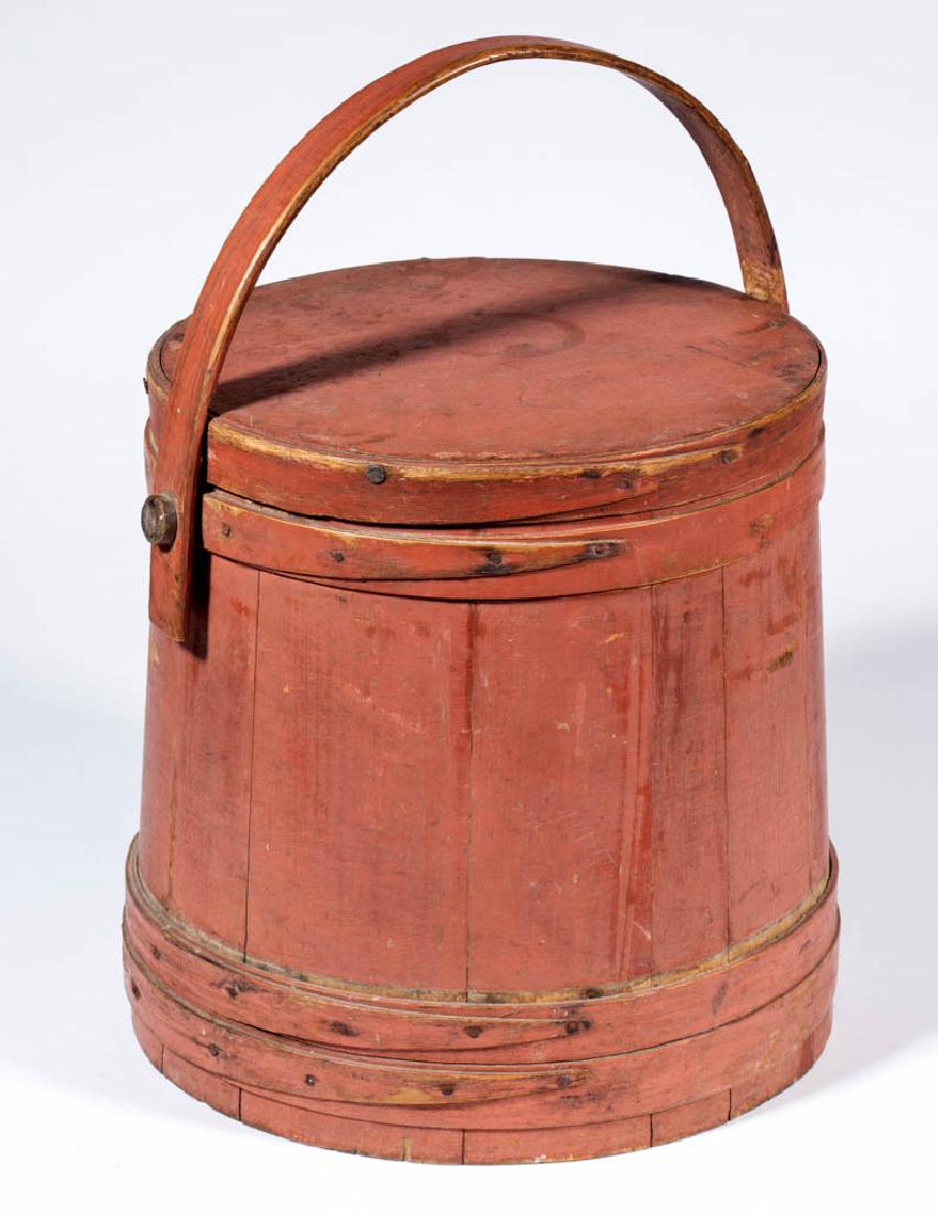 AMERICAN PAINTED TREEN SUGAR BUCKET / FIRKIN (1 of 3)