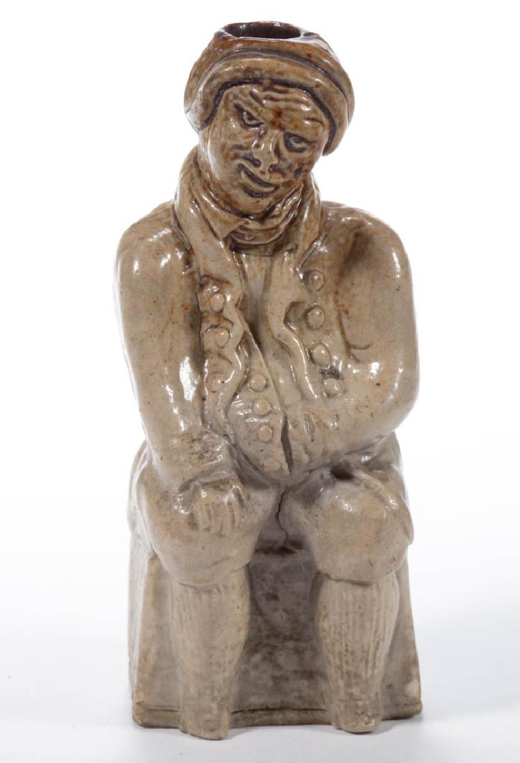 ENGLISH SALT-GLAZED STONEWARE CERAMIC FIGURE FLASK (1 of 5)