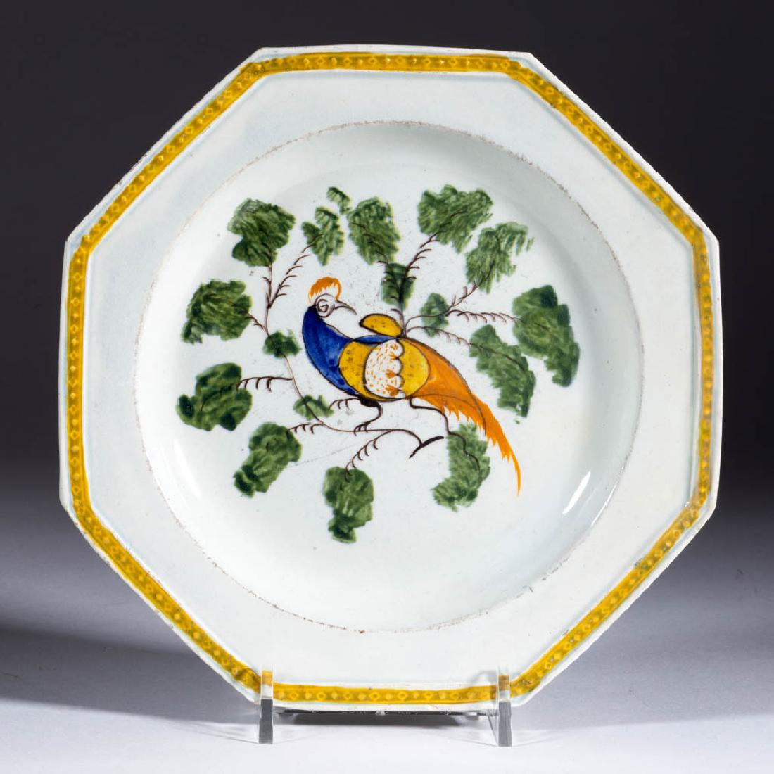 ENGLISH PEAFOWL PEARLWARE CERAMIC PLATE (1 of 1)