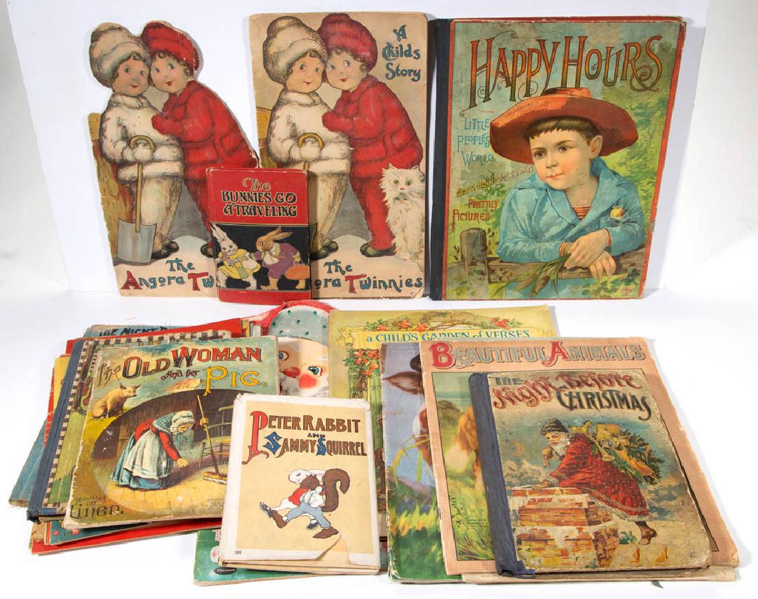 ASSORTED CHILDREN'S BOOKS / PUBLICATIONS, LOT OF 20: ASSORTED CHILDREN'S BOOKS / PUBLICATIONS, LOT OF 20, including linen "The Night Before Christmas", "Peter Rabbit and Sammy Squirrel", "The Angora Twinnies" illustrated by Mary Evans Price, etc. Hard a
