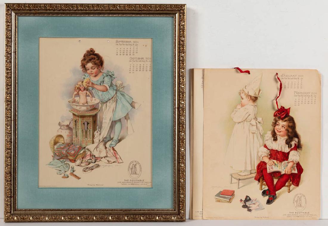 MAUD HUMPHREY (AMERICAN, 1868-1940) ADVERTISEMENT: MAUD HUMPHREY (AMERICAN, 1868-1940) ADVERTISEMENT CHILDREN'S CALENDAR PAGES, LOT OF TWO, each chromolithograph on paper, from The Equitable Life Assurance Society of the U.S., comprising an unframed e