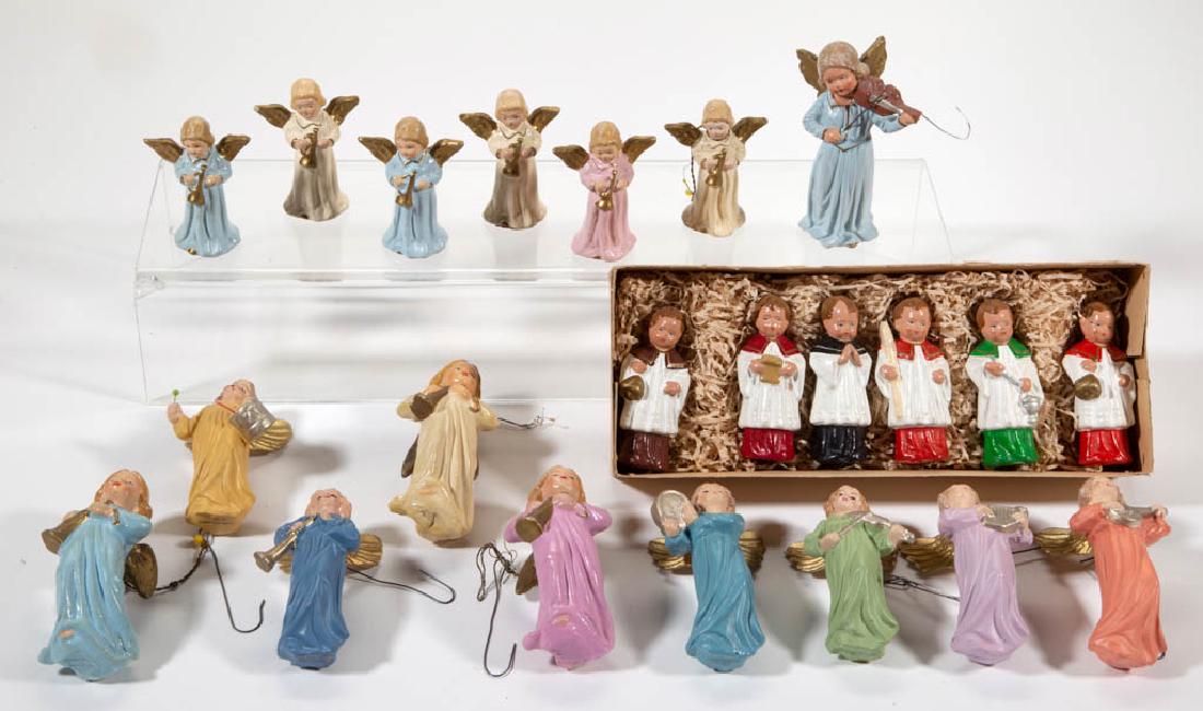 GERMAN COMPOSITION / MOLDED ANGEL AND ALTAR BOY: GERMAN COMPOSITION / MOLDED ANGEL AND ALTAR BOY FIGURES, LOT OF 22, each having polychrome-painted finish, including ten angel ornaments. Each marked, marks include "Made in / Western / Germany / U.S.