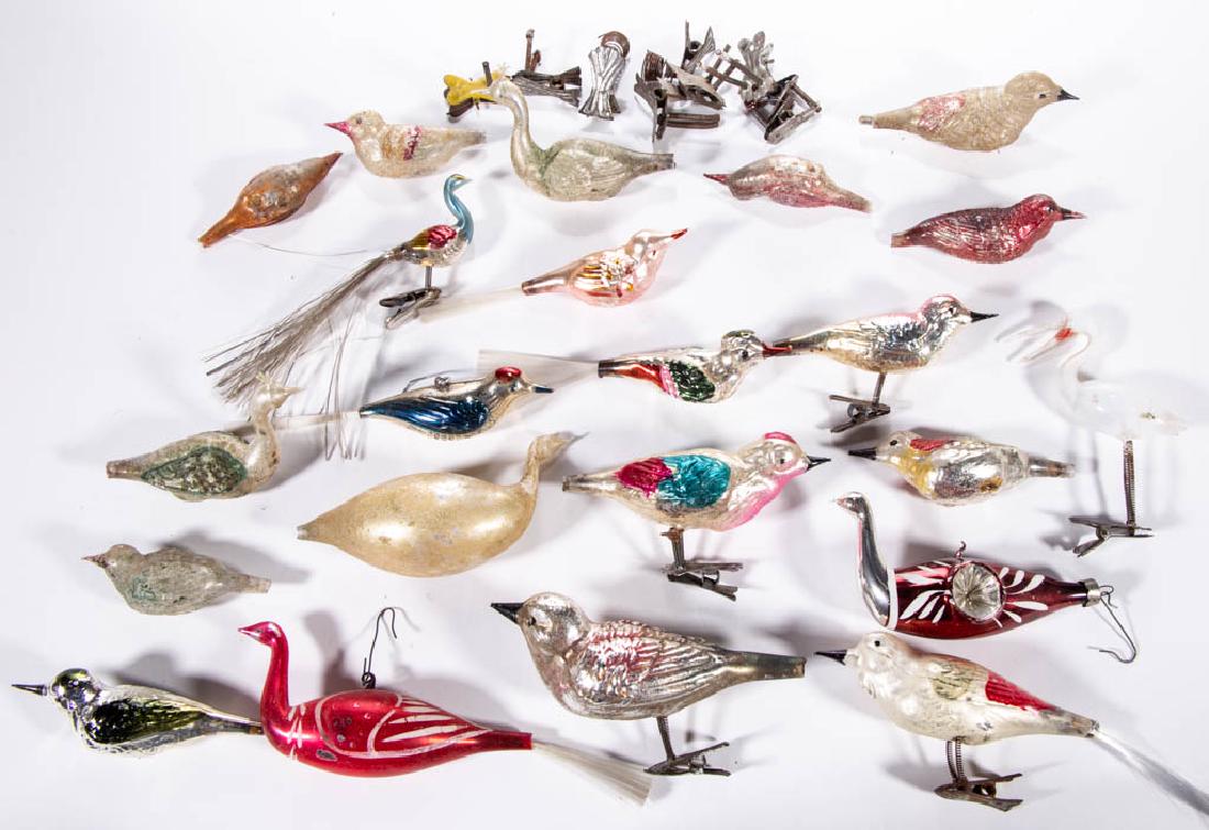 ASSORTED GLASS BIRD CHRISTMAS ORNAMENTS, LOT OF 22