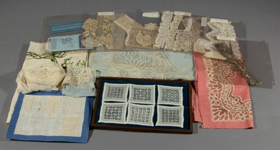 ANTIQUE LACE / NEEDLEWORK PIECED ARTICLES, UNCOUNTED: ANTIQUE LACE / NEEDLEWORK PIECED ARTICLES, UNCOUNTED LOT, hand-stitched and machine-made examples, some pieces with templates. 19th/early 20th century. Various sizes.Good to excellent overall conditio