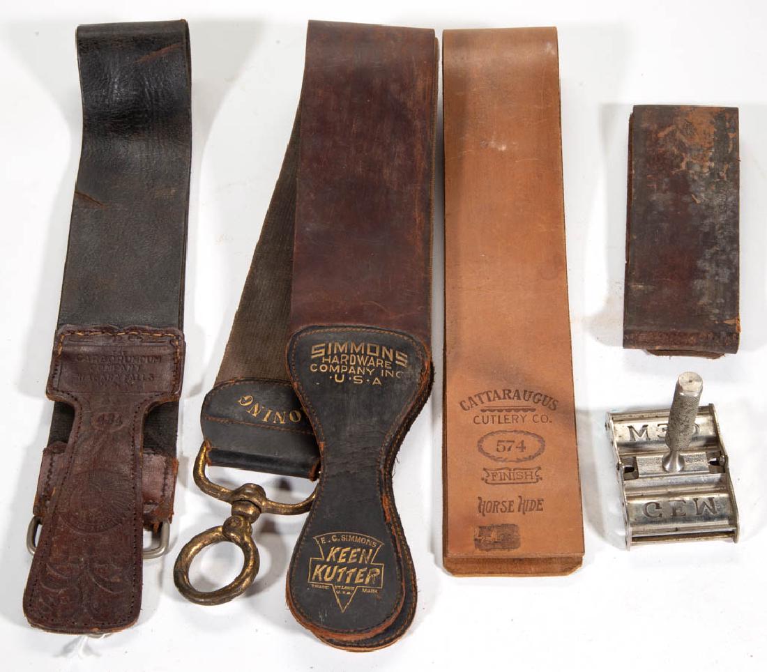 ASSORTED BARBER SHOP LEATHER RAZOR STROPS, LOT OF FOUR