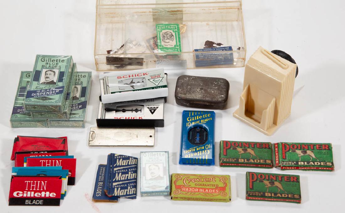 ASSORTED VINTAGE RAZOR BLADES, UNCOUNTED LOT: ASSORTED VINTAGE RAZOR BLADES, UNCOUNTED LOT, comprising Pointer Double Edge Blades in original boxes; Gillette; Plee-zing; Elefant Langloch; Marlin Double-Edge; Crescent Guaranteed; Edwin Double Edge