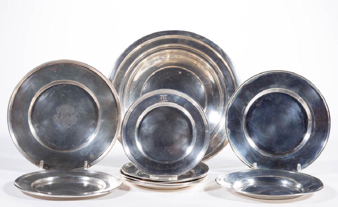 WALLACE AND OTHER STERLING SILVER PLATES, LOT OF 11: WALLACE AND OTHER STERLING SILVER PLATES, LOT OF 11, manufacturers include Wallace Silversmiths, Reed & Barton, and Towle Silversmiths, eight pieces with personalized engravings. Each piece with "STER