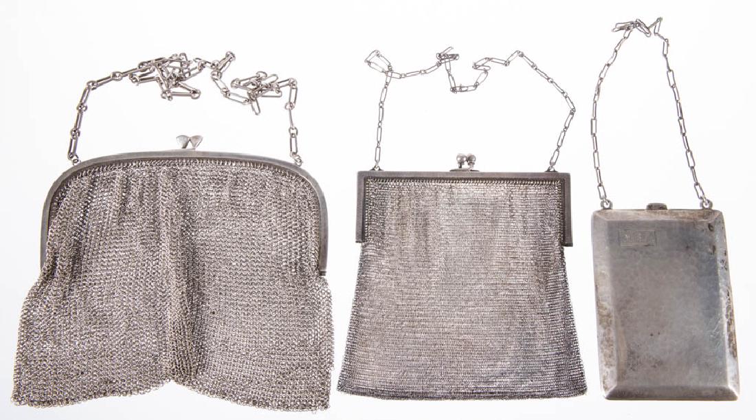 ASSORTED STERLING SILVER LADY'S ACCESSORIES, LOT OF: ASSORTED STERLING SILVER LADY'S ACCESSORIES, LOT OF THREE, comprising a chainmaille mesh purse with Birmingham import hallmarks for A. J. Pepper & Co., a chainmaille mesh purse by Whiting & Davis Co.,