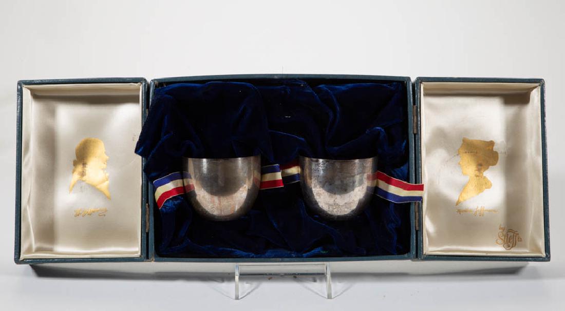 THE STIEFF CO. STERLING SILVER JEFFERSON CUPS, PAIR: THE STIEFF CO. STERLING SILVER JEFFERSON CUPS, PAIR, each having a semi-ovoid form and flat base, including an original presentation box. Each with "Jefferson Cup / STIEFF STERLING / 0709" mark to bas