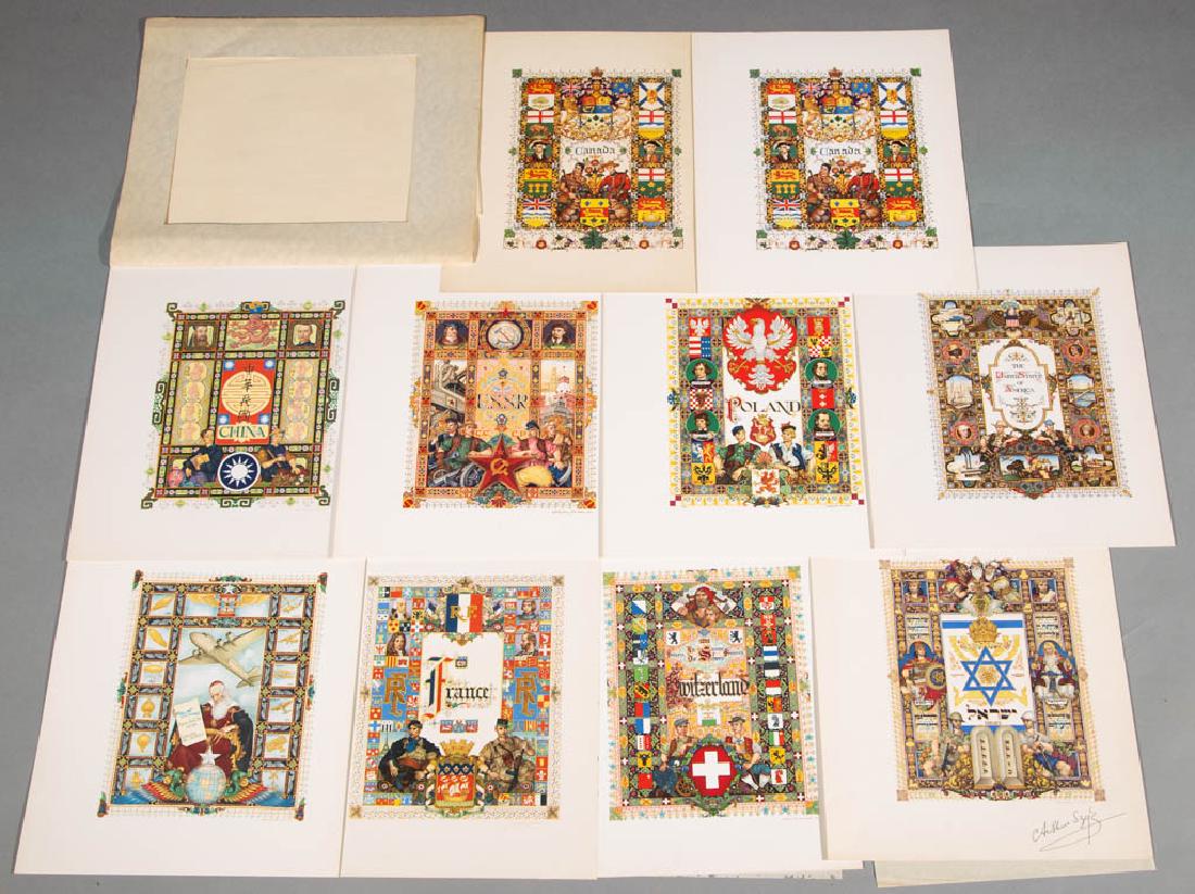 ARTHUR SZYK (POLISH-AMERICAN, 1894-1951) VISUAL HISTORY: ARTHUR SZYK (POLISH-AMERICAN, 1894-1951) VISUAL HISTORY OF NATIONS, heliochrome lithograph on paper (each), ten prints total, including examples for Israel, the United States, China, France, and Canad
