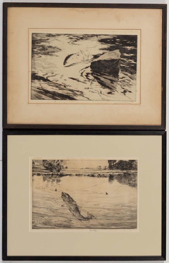GEORGE MARPLES (AMERICAN, 1869-1939) SPORTING PRINT: GEORGE MARPLES (AMERICAN, 1869-1939) SPORTING PRINT, etching on paper, a fly-fishing scene depicting a trout rising to a fly, pencil-signed in lower margin, retains likely original Washington, D. C. g