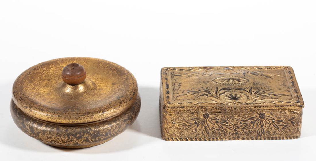 TIFFANY STUDIOS / FURNACES BRONZE ARTICLES, LOT OF TWO: TIFFANY STUDIOS / FURNACES BRONZE ARTICLES, LOT OF TWO, comprising a Louis XVI utility box signed "TIFFANY STUDIOS/NEW YORK/1831" and an unpatterned dresser box with four interior bowls, signed "FAVRI