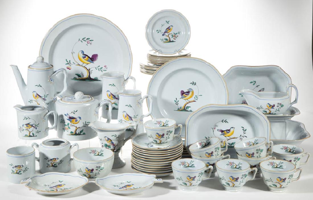 ENGLISH SPODE IRONSTONE "QUEEN'S BIRD" TABLE AND TEA: ENGLISH SPODE IRONSTONE "QUEEN'S BIRD" TABLE AND TEA ARTICLES, LOT OF 58, including eight 5 7/8" D plates, seven 7 7/8" D plates, six 10 1/8" D plates, nine cups, twelve saucers, two 5 1/4" H pitchers