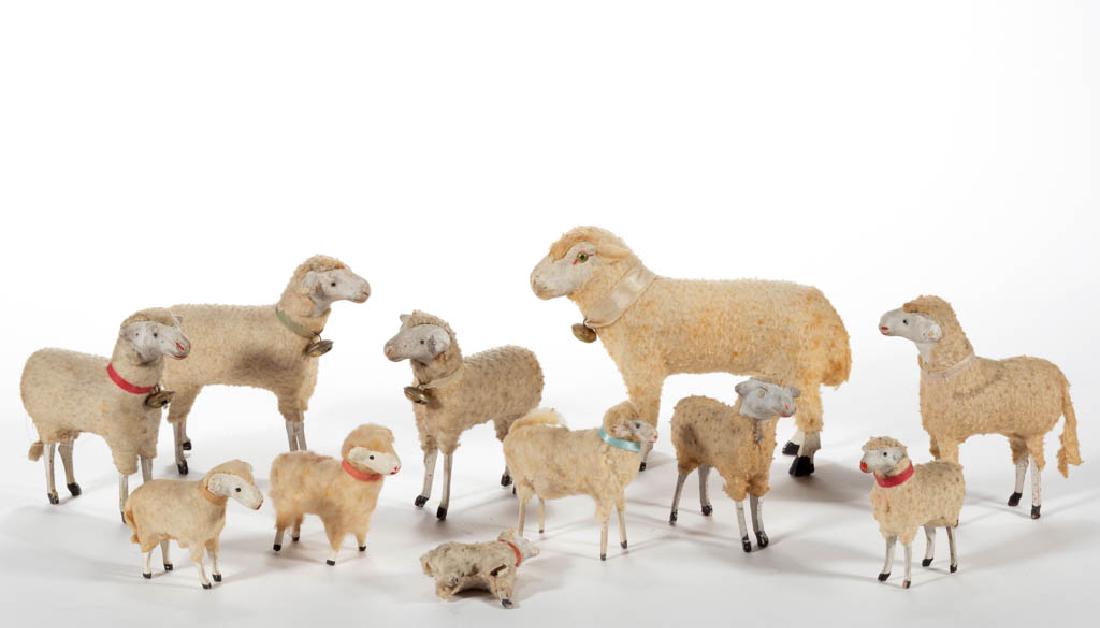 GERMAN COMPOSITION / PAPIER MACHE AND WOOD SHEEP TOYS, (1 of 1)