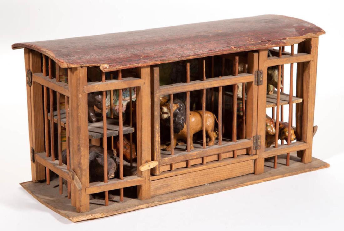 GERMAN WOODEN ZOO CAGE TOY WITH COMPOSITION / PAPIER (1 of 3)