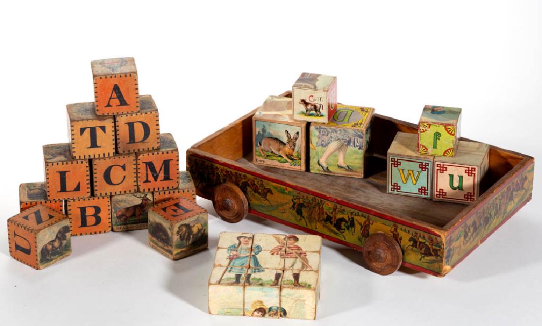 ANTIQUE LITHOGRAPHED PAPER-COVERED BLOCKS, LOT OF 27 (1 of 1)