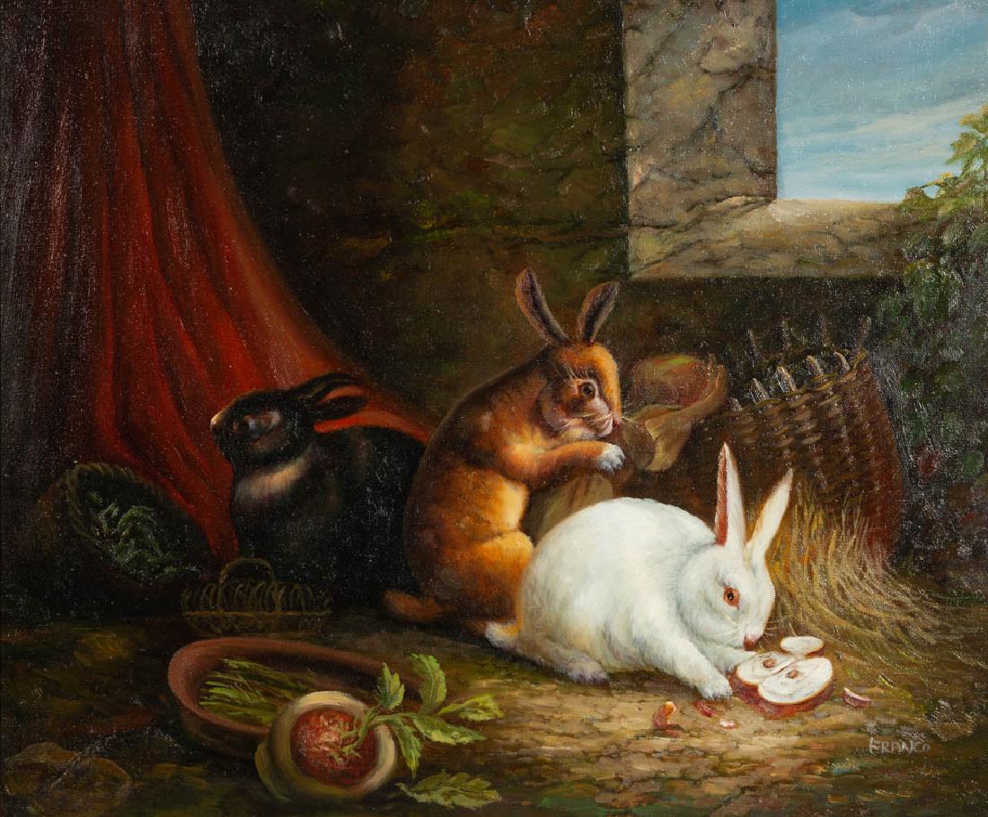 AMERICAN SCHOOL (20TH CENTURY) RABBIT PAINTING (1 of 3)