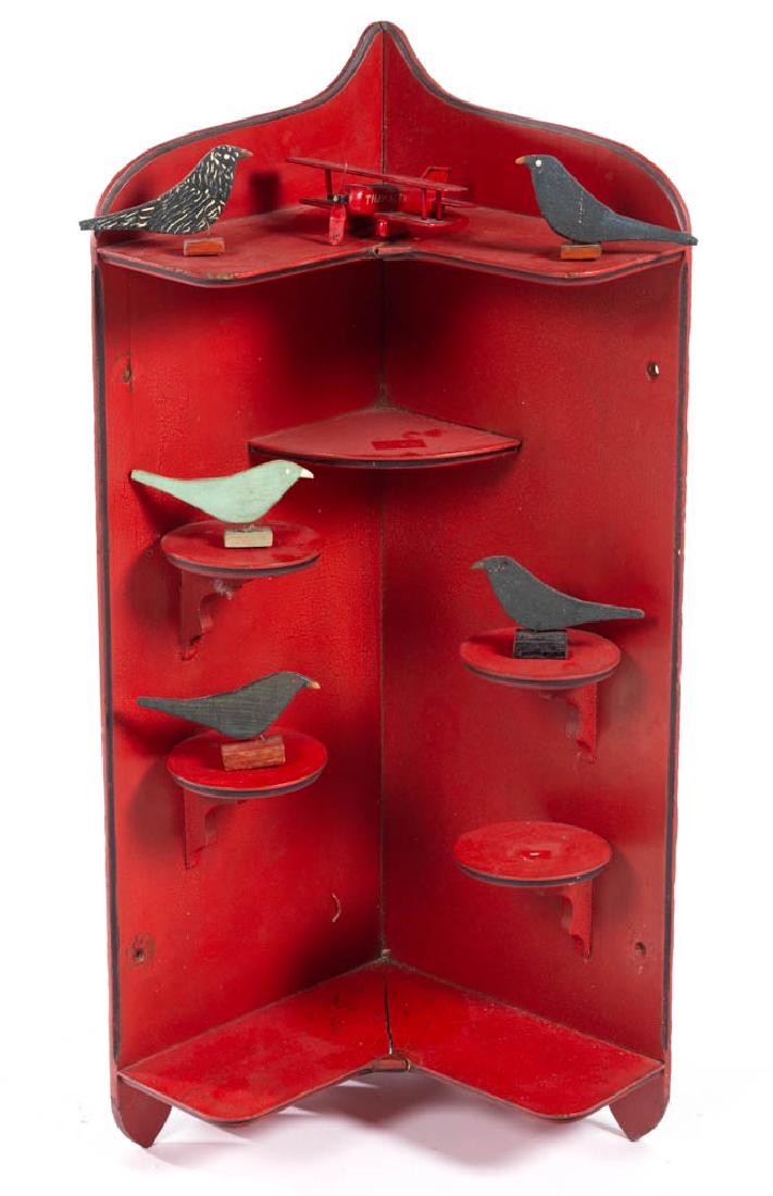 FOLK ART CARVED AND PAINTED WALL SHELF WITH BIRDS (1 of 2)