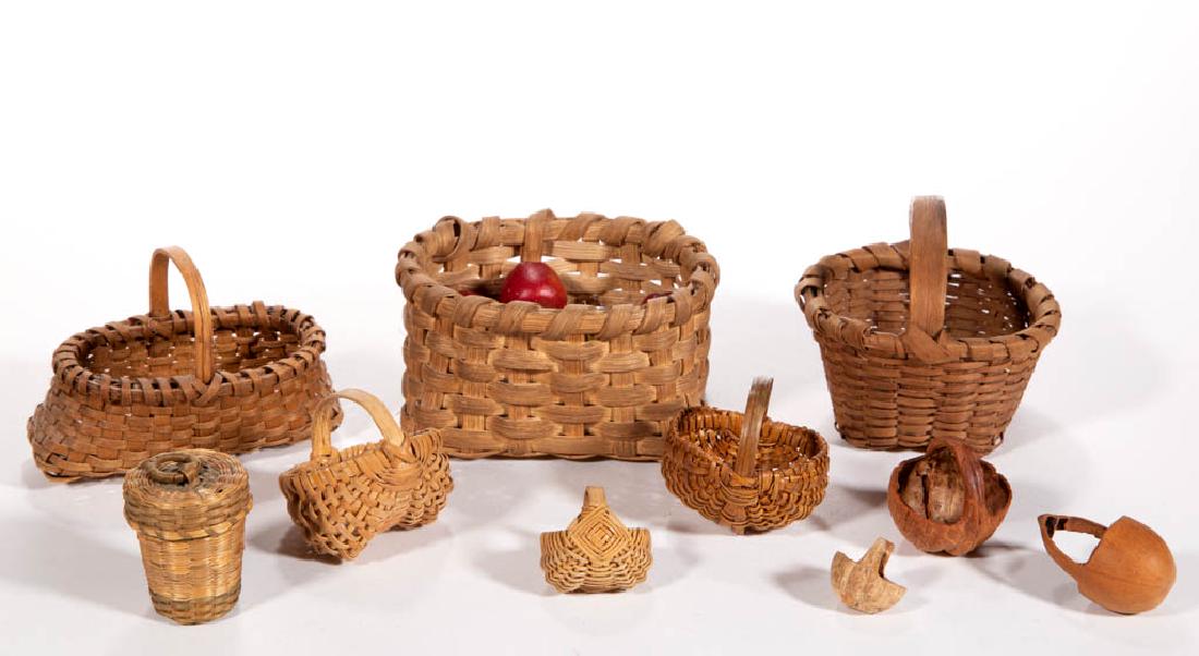 AMERICAN WOVEN-SPLINT MINIATURE BASKETS, LOT OF EIGHT (1 of 1)