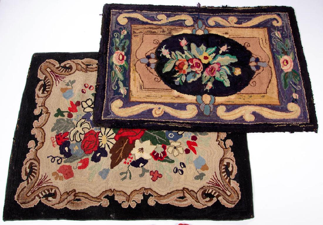 FOLK ART FLORAL HOOKED RUGS, LOT OF TWO (1 of 3)