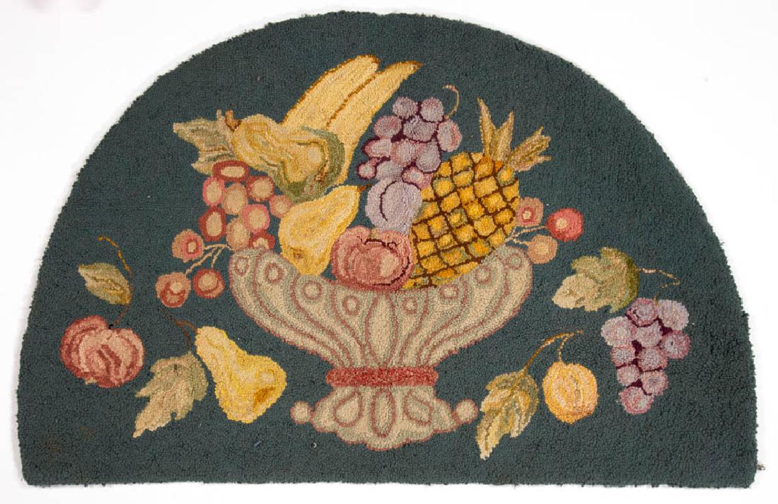 FOLK ART FRUIT BOWL HOOKED RUG / MAT (1 of 2)
