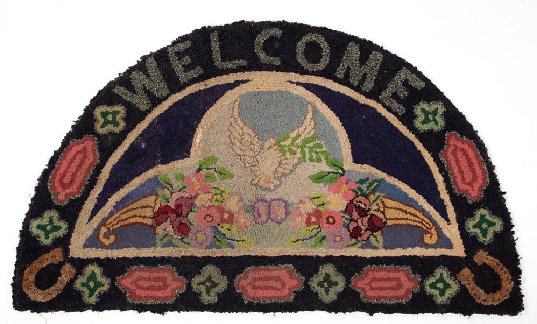 FOLK ART PICTORIAL WELCOME HOOKED RUG / MAT (1 of 2)