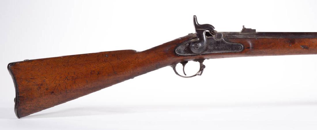 U. S. MODEL 1861 CONTRACT CIVIL WAR PERCUSSION MUSKET: U. S. MODEL 1861 CONTRACT CIVIL WAR PERCUSSION MUSKET, round barrel secured with two rings, lockplate marked with an eagle above "U.S." and "L. G & Y. / WINDSOR - VT" in front of hammer and "1862" to 
