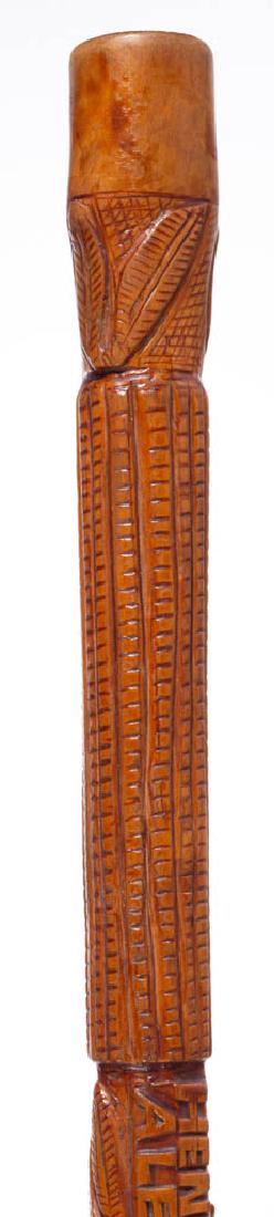 THOMAS JEFFERSON CRADDOCK (ALBEMARLE CO., VIRGINIA, B.: THOMAS JEFFERSON CRADDOCK (ALBEMARLE CO., VIRGINIA, B. 1845) FOLK ART CARVED CANE / WALKING STICK, probably maple, design featuring stylized Federal eagle, fish, snake, birds, various inscriptions rel