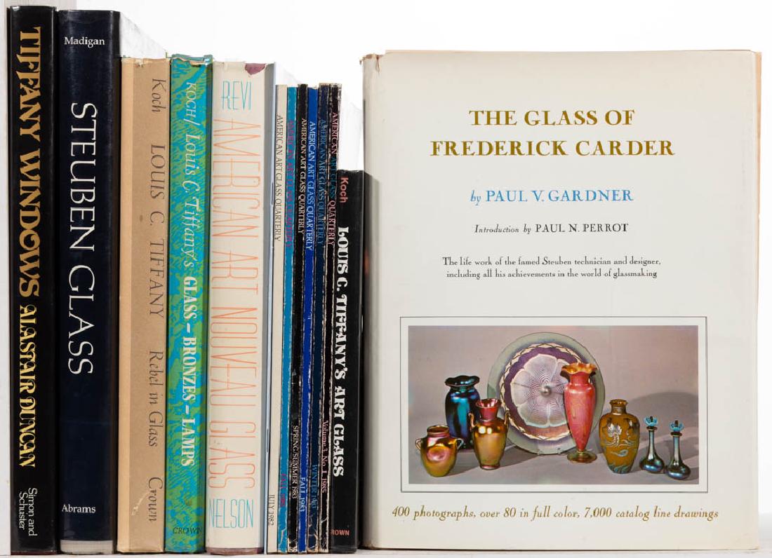 ASSORTED AMERICAN ART GLASS REFERENCE VOLUMES, LOT OF: ASSORTED AMERICAN ART GLASS REFERENCE VOLUMES, LOT OF 14, including Madigan, "Steuben Glass"; Duncan, "Tiffany Windows"; and Koch, "Louis C. Tiffany: Rebel in Glass" and "Louis C. Tiffany's Glass - Br