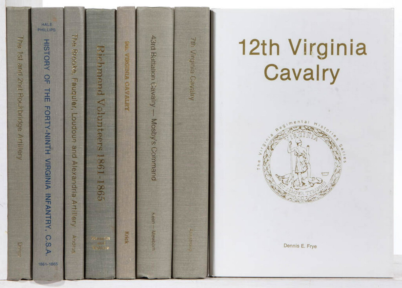 CIVIL WAR CONFEDERATE VIRGINIA MILITARY UNIT VOLUMES,: CIVIL WAR CONFEDERATE VIRGINIA MILITARY UNIT VOLUMES, LOT OF EIGHT, including Driver, "The 1st and 2nd Rockbridge Artillery", second edition, 1987; Frye, "12th Virginia Cavalry", 1988; and Armstrong "