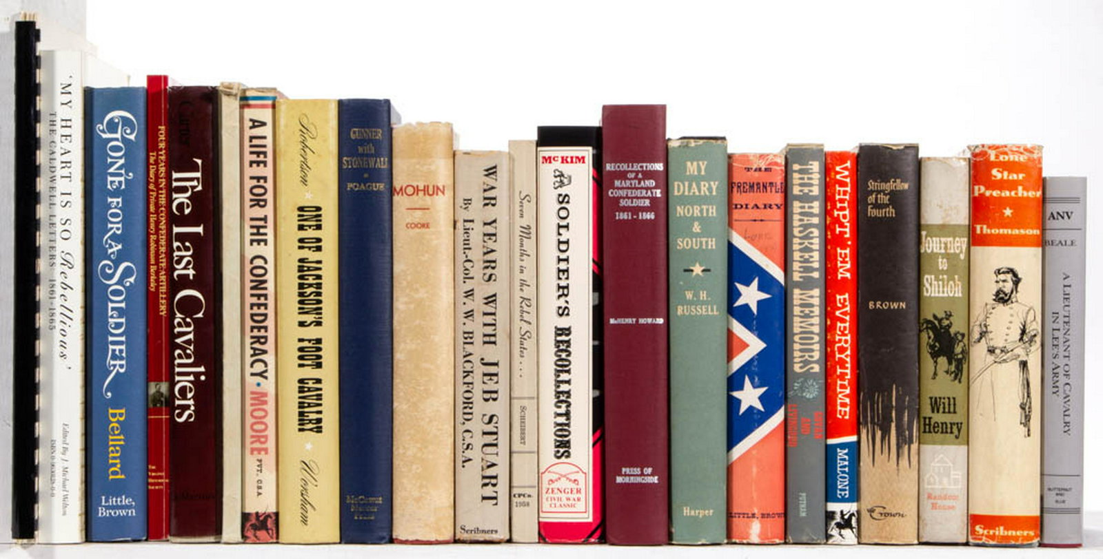 CIVIL WAR CONFEDERATE MEMOIR VOLUMES, LOT OF 22: CIVIL WAR CONFEDERATE MEMOIR VOLUMES, LOT OF 22, including Blackford, "War Years with Jeb Stuart", Cooke, "Mohun", Robertson, "One of Jackson's Foot Cavalry", and Brown, "Stringfellow of the Fourth: T