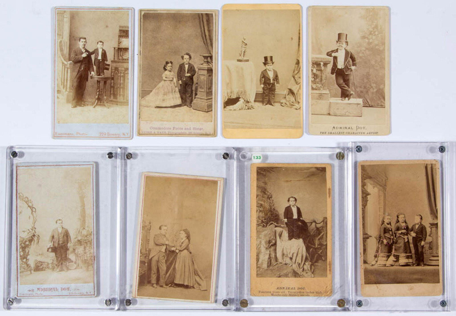 CIRCUS / SIDESHOW PERFORMER CARTES DE VISITE, LOT OF 15: CIRCUS / SIDESHOW PERFORMER CARTES DE VISITE, LOT OF 15, featuring Commodore Foote, Major Tot, Admiral Dot, Major Atom, Major Charles Gantz, General Cardenas, and Herman and Augusta Rice, including th