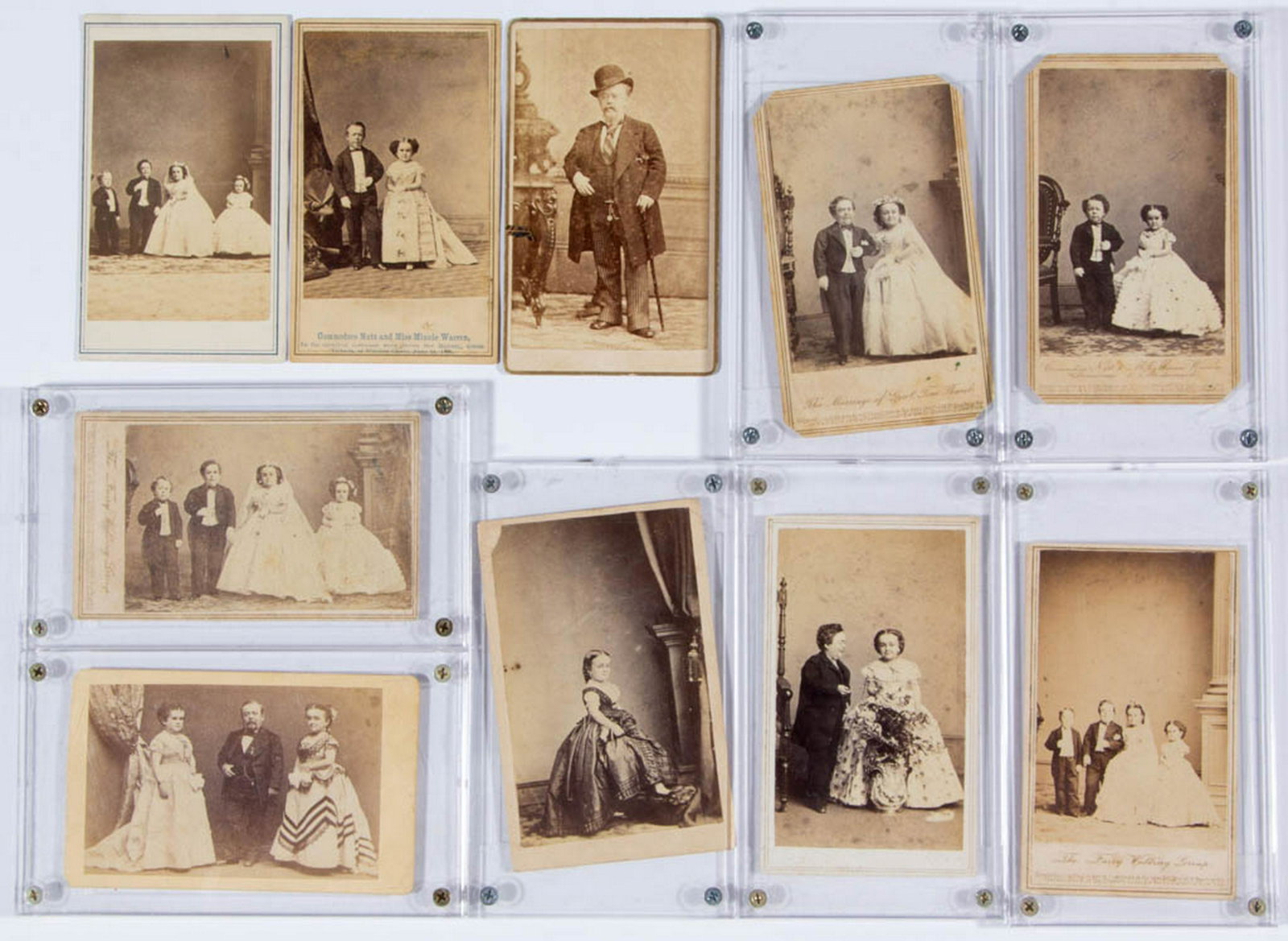 TOM THUMB / FAIRY WEDDING CARTES DE VISITE, LOT OF 14: TOM THUMB / FAIRY WEDDING CARTES DE VISITE, LOT OF 14, including nine examples with facsimile signatures on the back, nine of which are published by E. & H.T. Anthony, from photographic negatives by B