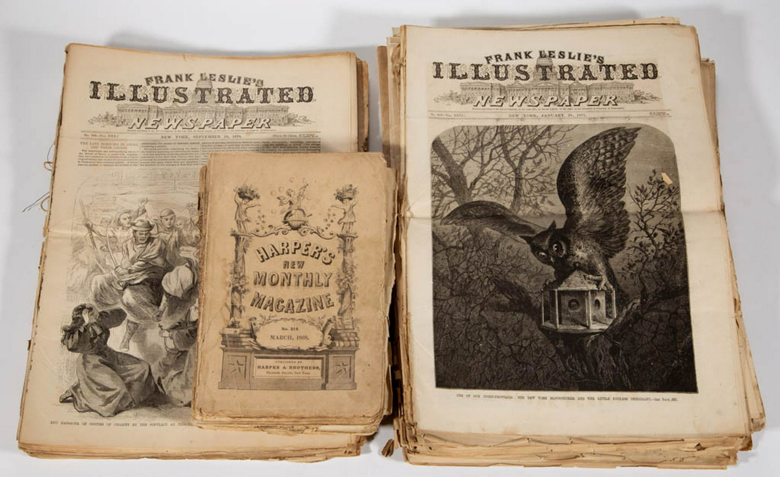 AMERICAN ILLUSTRATED AND OTHER PERIODICALS, LOT OF 48: AMERICAN ILLUSTRATED AND OTHER PERIODICALS, LOT OF 48, including 17 Frank Leslie's Illustrated Newspaper, 1870-1871; and 20 Harper's Weekly, 1884-1885. Second half 19th century. Most in very good or b
