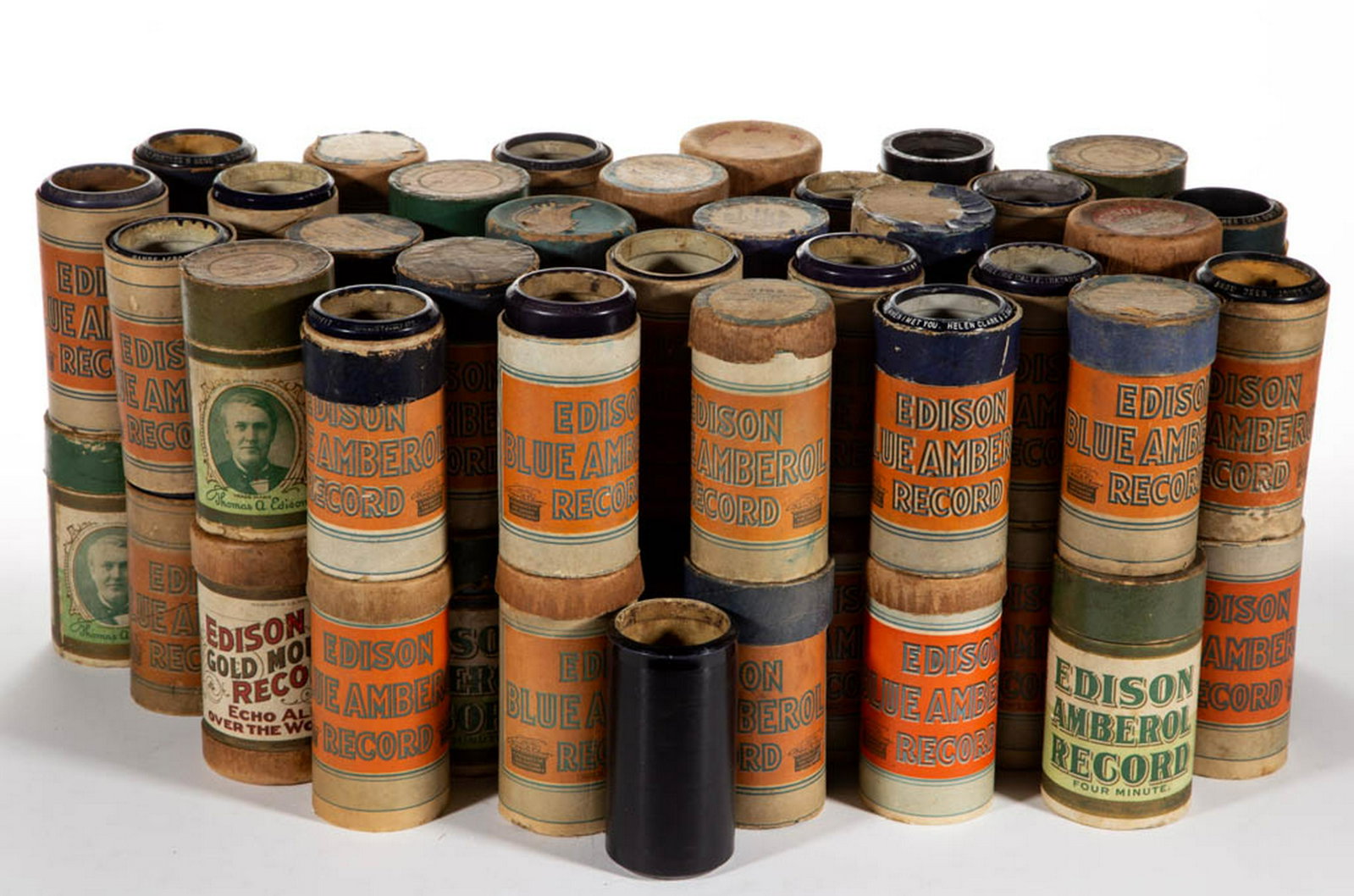 ASSORTED CYLINDER RECORDS, LOT OF 62: ASSORTED CYLINDER RECORDS, LOT OF 62, comprising 60 Edison examples, including case for John Philip Sousa "STARS AND STRIPES / FOREVER MARCH", and one Columbia and Oxford examples. First quarter 20th 