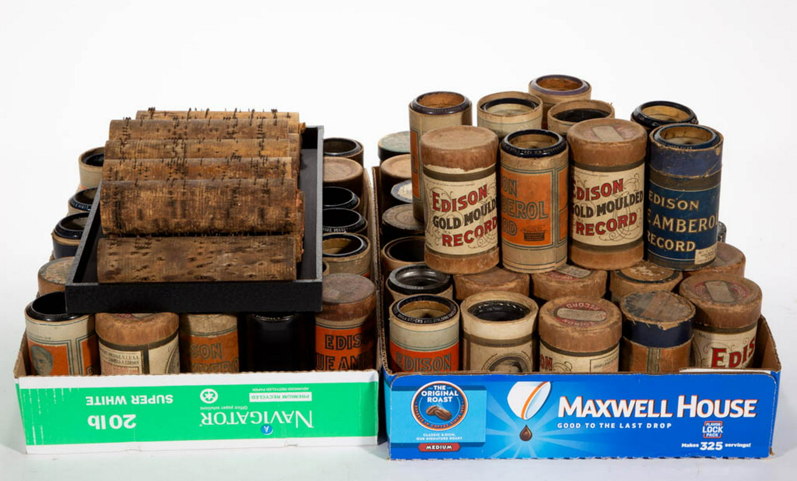 ASSORTED EDISON STANDARD CYLINDERS, UNCOUNTED LOT: ASSORTED EDISON STANDARD CYLINDERS, UNCOUNTED LOT, more than 50 pieces, including "Pride of the Prairie", "Darling Nellie Gray", and "Hawaiian Moonlight". Late 19th/early 20th century. Various sizes. 