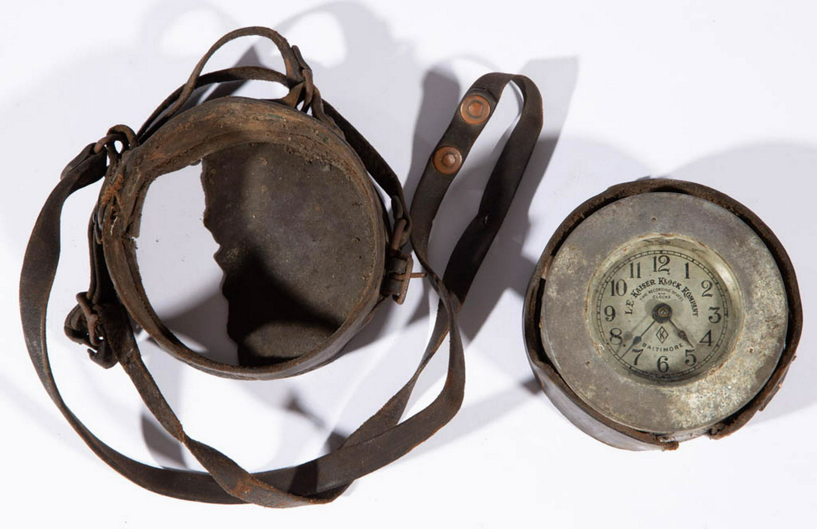 AMERICAN SHIP'S TIMEPIECE / CHRONOMETER: AMERICAN SHIP'S TIMEPIECE / CHRONOMETER, dial stamped "L.E. KAISER KLOCK KOMPANY / TIME RECORDING DEVICES / AND / CLOCKS / BALTIMORE", back of timepiece is stamped "GRILLE MODEL". Encased in possibly