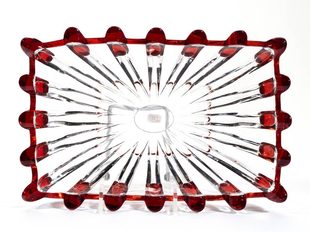 BROKEN COLUMN - RUBY-STAINED RECTANGULAR DISH: BROKEN COLUMN - RUBY-STAINED RECTANGULAR DISH, colorless. U.S. Glass Co. Circa 1891. 6 1/2" x 9 1/2". Undamaged. Provenance: From the estate collection of William A. Litle, Garden Grove, CA._x000D_ Je