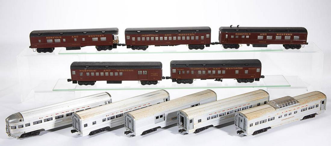 WILLIAMS REPRODUCTION AND OTHER O-GAUGE PASSENGER CARS,: WILLIAMS REPRODUCTION AND OTHER O-GAUGE PASSENGER CARS, LOT OF TEN, comprising four Lackawanna passenger cars by Williams Reproductions, a Railway Express Agency No. 2530 car by Williams Reproductions