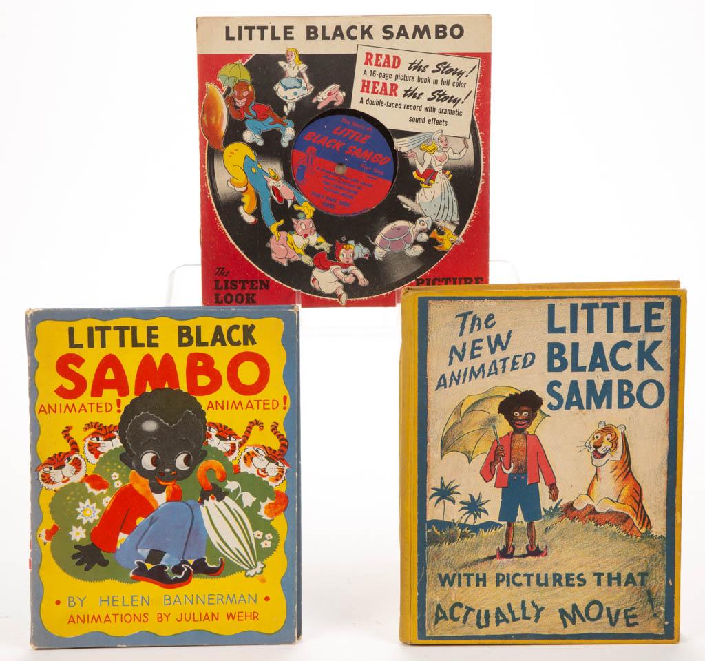 ASSORTED "LITTLE BLACK SAMBO" BLACK AMERICANA: ASSORTED "LITTLE BLACK SAMBO" BLACK AMERICANA ILLUSTRATED STORY BOOKS, LOT OF THREE, comprising two animated examples in hardcopy consisting of Kurt Wiese, "The New Animated Little Black Sambo With Pi
