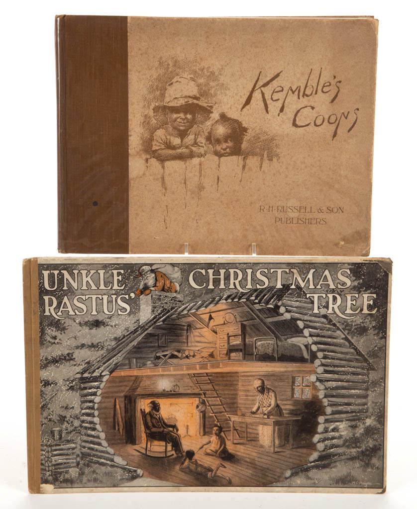 ASSORTED BLACK AMERICANA ILLUSTRATED BOOKS, LOT OF TWO: ASSORTED BLACK AMERICANA ILLUSTRATED BOOKS, LOT OF TWO, comprising S. Herbert Voorhees, "Unkle Rastus' Christmas Tree"; and Robert Howard Russel, "Kemble's Coons" by Edward W. Kemble, copyright 1896. 