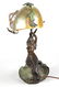 BRONZE ART NOUVEAU NAUTILUS ART GLASS TABLE LAMP - 2