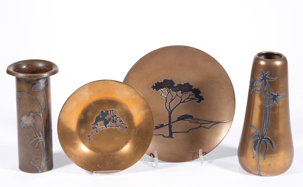 ASSORTED HEINTZ ART METAL ARTS AND CRAFTS STERLING ON: ASSORTED HEINTZ ART METAL ARTS AND CRAFTS STERLING ON BRONZE ARTICLES, LOT OF FOUR, comprising three examples marked "STERLING / ON BRONZE / PAT. AUG. 27.12", and with "H.A.M.S." in post-patent diamon