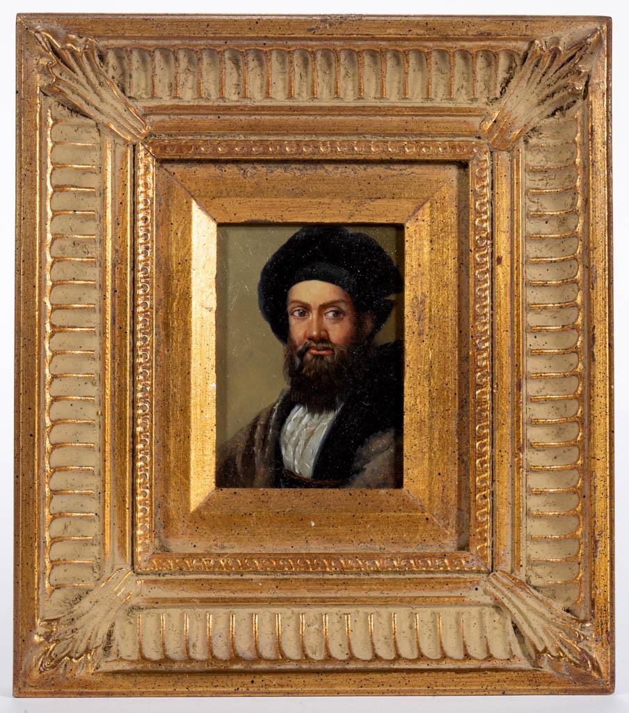 EUROPEAN SCHOOL (19TH CENTURY) PORTRAIT OF A MAN: EUROPEAN SCHOOL (19TH CENTURY) PORTRAIT OF A MAN, oil on metal, bust-length depiction of a Middle Eastern gentleman, no signature located. Housed in a modern frame. 19th century. 3 1/2" x 2 1/2" sight