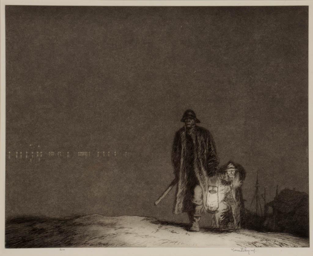 KERR EBY (AMERICAN, 1889-1946) "THE LANTERN" DRYPOINT: KERR EBY (AMERICAN, 1889-1946) "THE LANTERN" DRYPOINT ETCHING, pencil signed and inscribed "Ed100" in lower margin, retains printed gallery label verso for "FREDERICK KEPPEL & CO., Inc. / No. 16 East