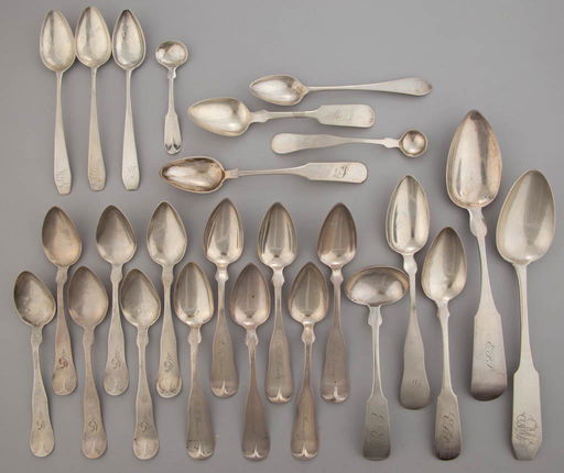 New England Coin Silver Spoons Lot Of 25 Jun 27 2020 Jeffrey S Evans Associates In Va